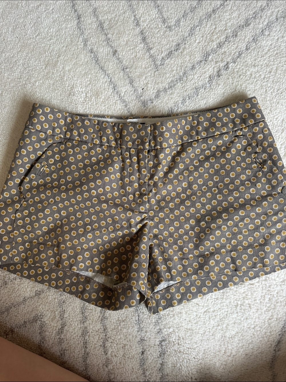 J. Crew Gray Cotton Low rise Shorts with Yellow Dot Print